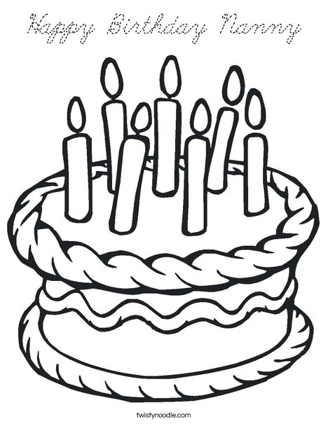 Cake with 7 candles Coloring Page