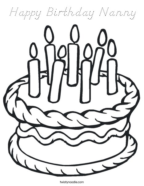 Cake with 7 candles Coloring Page