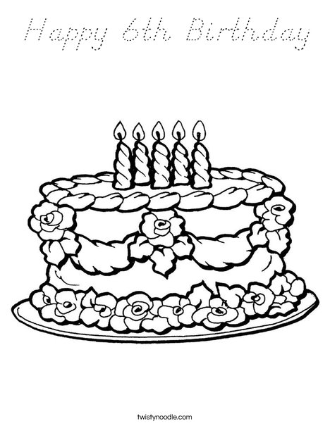 Cake with Candles Coloring Page