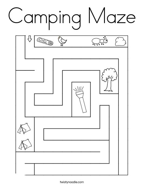 camping maze coloring page twisty noodle