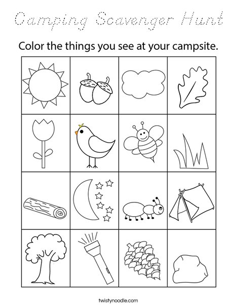 Camping Scavenger Hunt Coloring Page