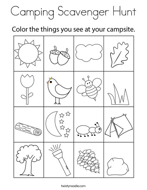 Camping Scavenger Hunt Coloring Page