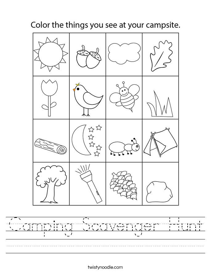 Camping Scavenger Hunt Worksheet