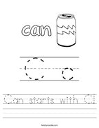 Can starts with C Handwriting Sheet