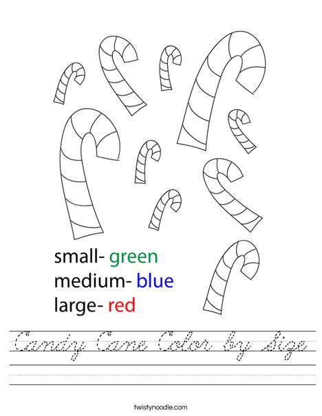 Candy Cane Color by Size Worksheet
