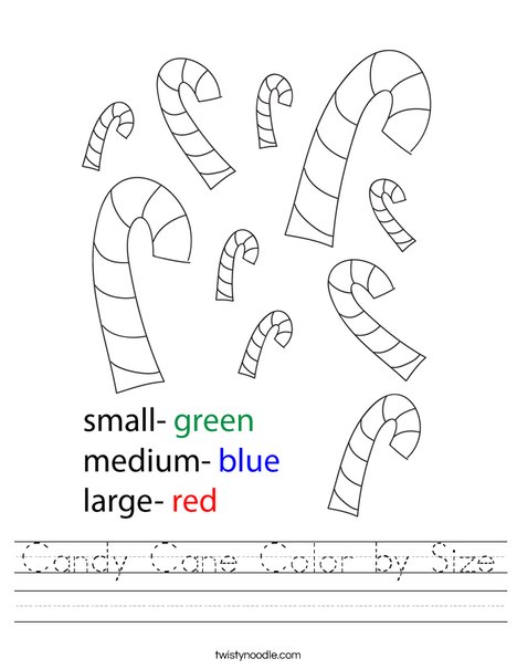 Candy Cane Color by Size Worksheet
