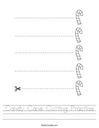 Candy Cane Cutting Practice Handwriting Sheet