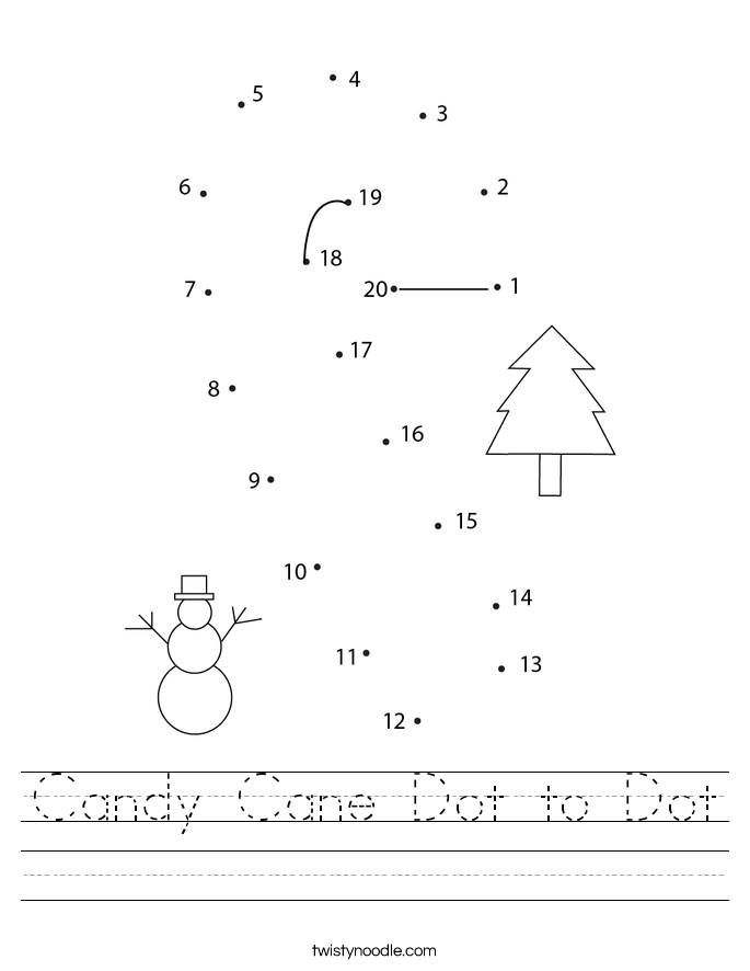 Candy Cane Dot to Dot Worksheet