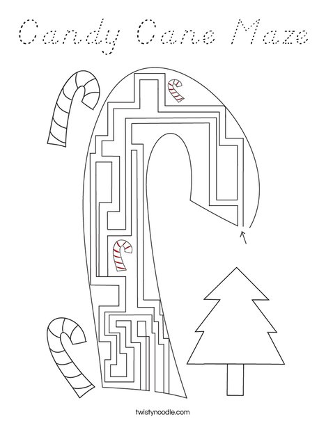 Candy Cane Maze Coloring Page