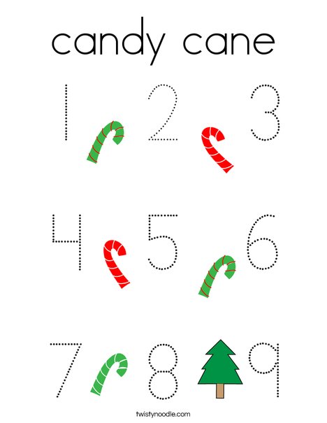 Candy Cane Number Tracing Coloring Page