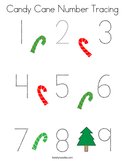 Candy Cane Number Tracing Coloring Page
