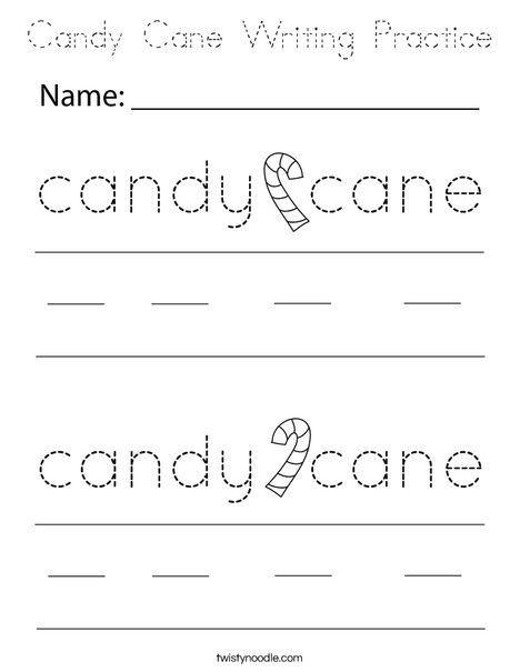 Candy Cane Writing Practice Coloring Page