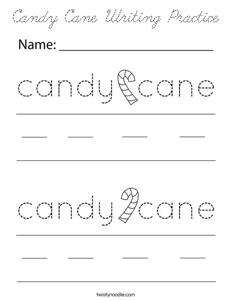 Candy Cane Writing Practice Coloring Page