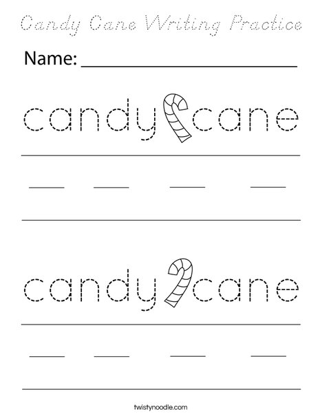Candy Cane Writing Practice Coloring Page