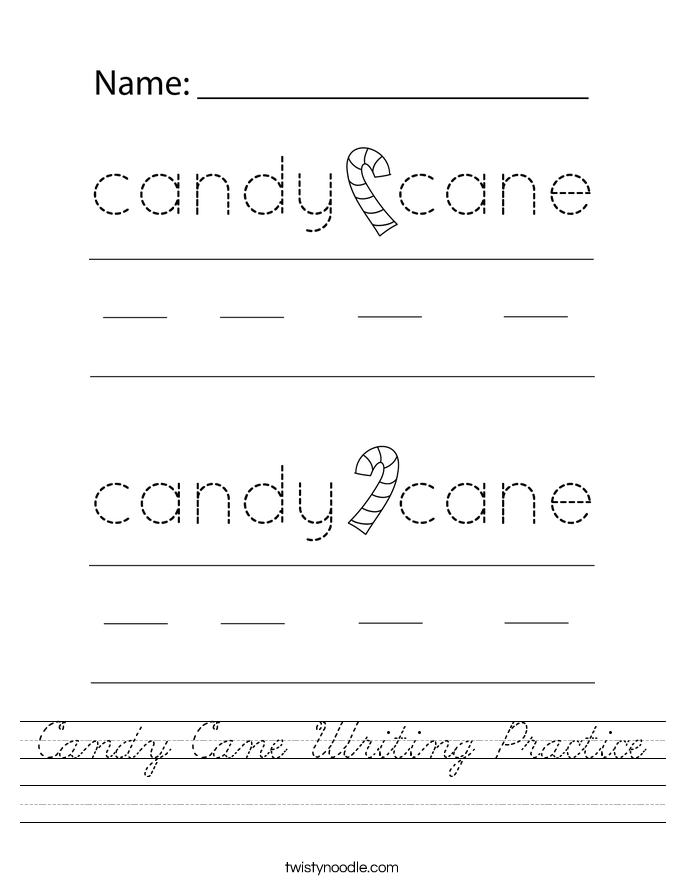 Candy Cane Writing Practice Worksheet