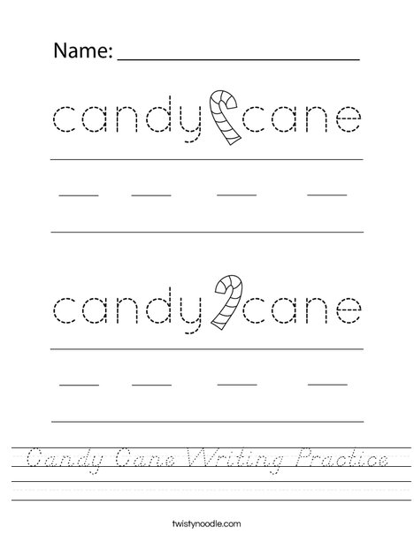 Candy Cane Writing Practice Worksheet
