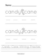 Candy Cane Writing Practice Handwriting Sheet