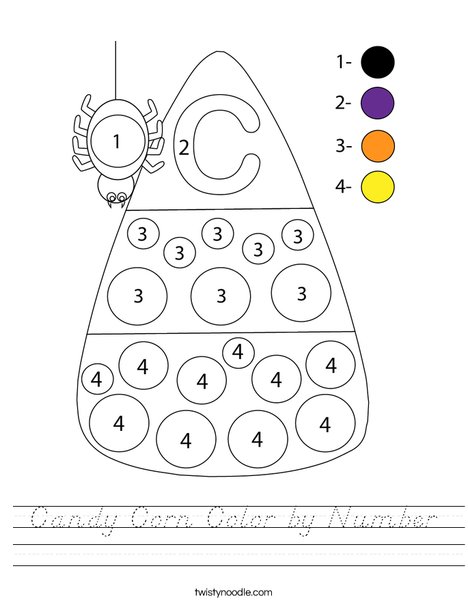 Candy Corn Color by Number Worksheet