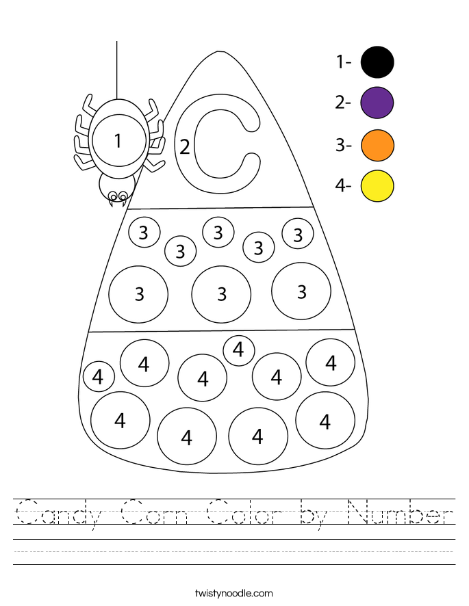 Candy Corn Color by Number Worksheet