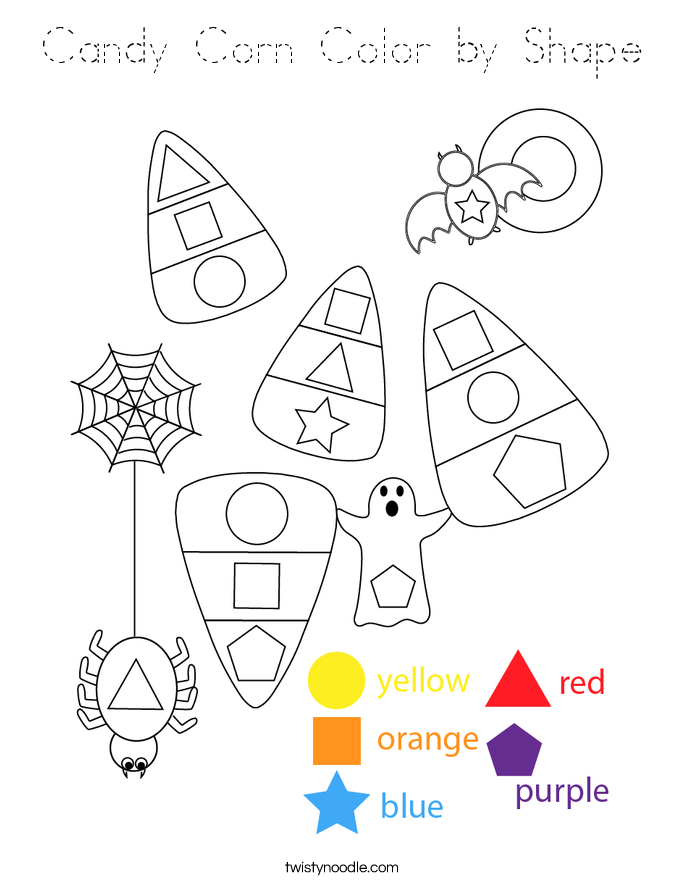 Candy Corn Color by Shape Coloring Page