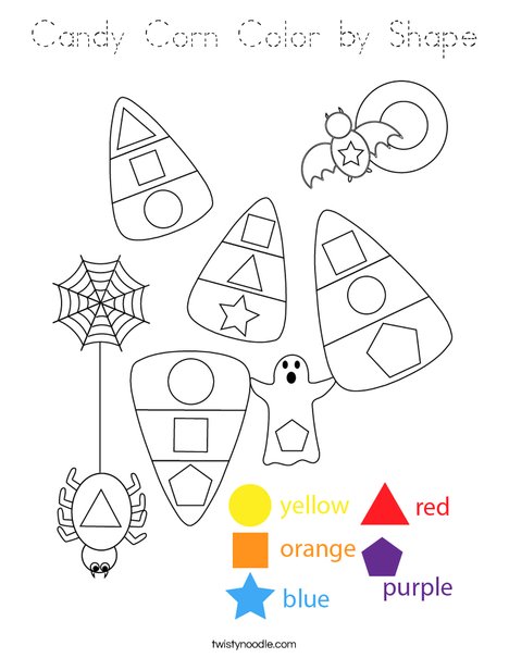 Candy Corn Color by Shape Coloring Page