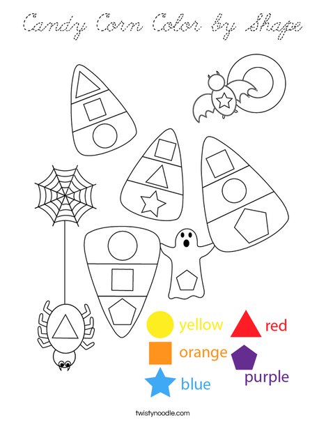 Candy Corn Color by Shape Coloring Page