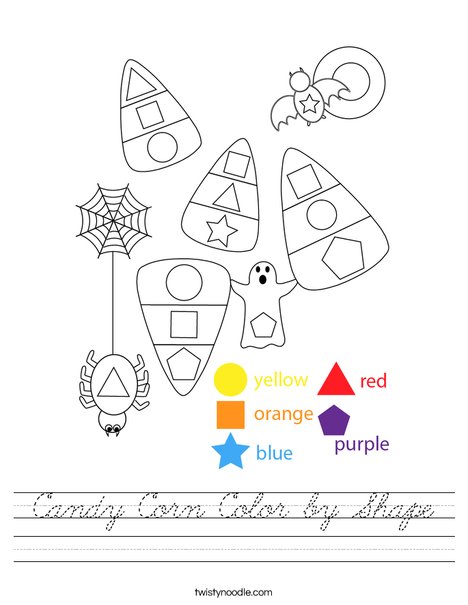 Candy Corn Color by Shape Worksheet