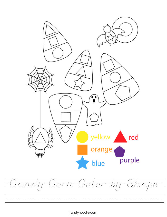 Candy Corn Color by Shape Worksheet