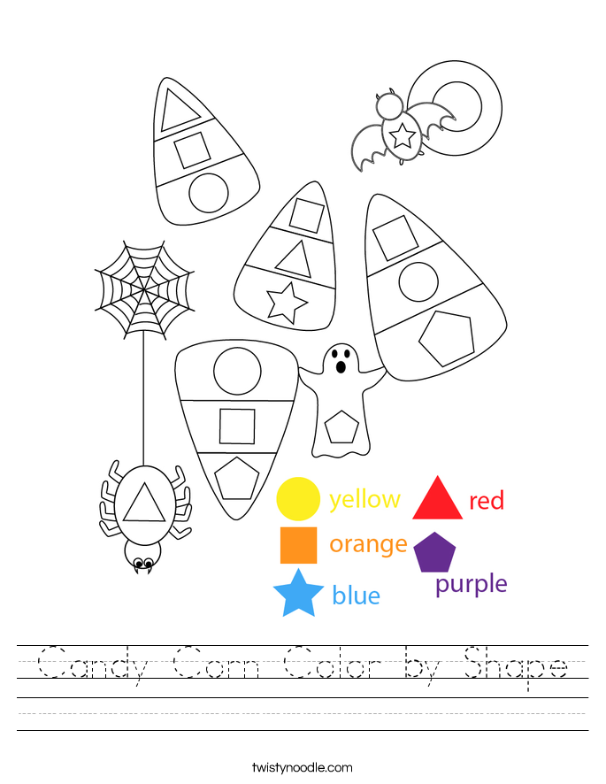 Candy Corn Color by Shape Worksheet