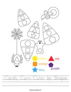 Candy Corn Color by Shape Handwriting Sheet