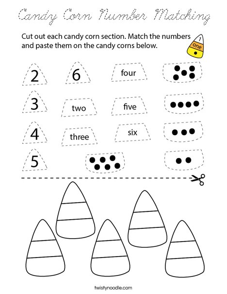 Candy Corn Number Matching Coloring Page