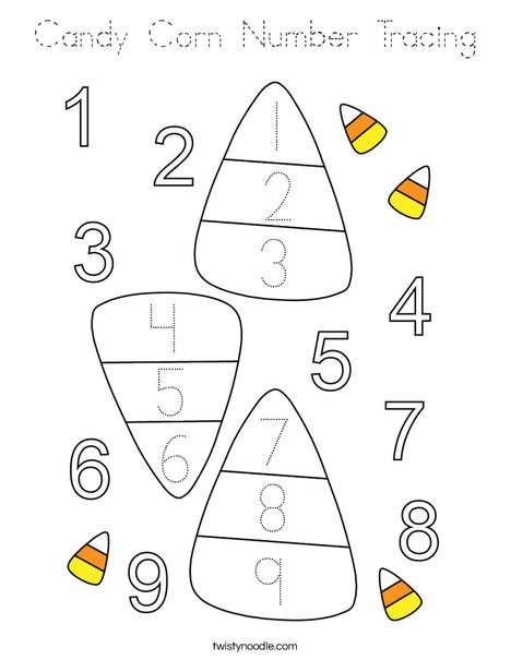 Candy Corn Number Tracing Coloring Page
