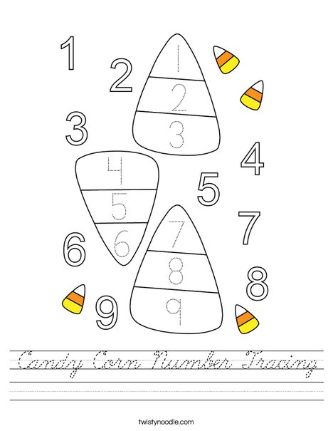 Candy Corn Number Tracing Worksheet