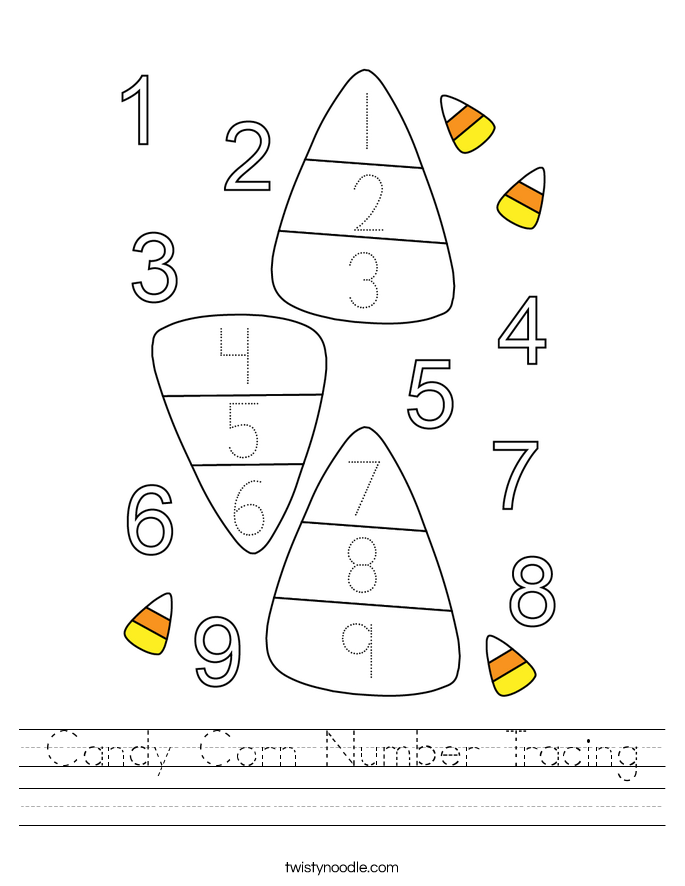 Candy Corn Number Tracing Worksheet