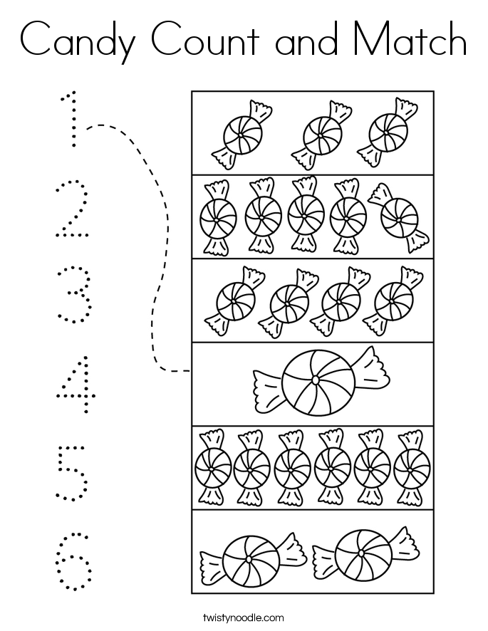 Candy Count and Match Coloring Page