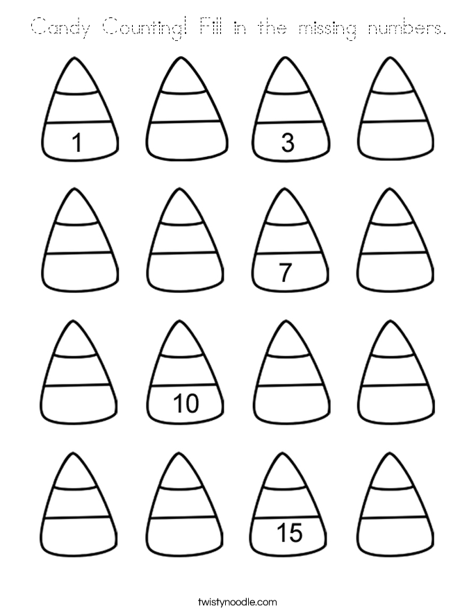 Candy Counting! Fill in the missing numbers. Coloring Page