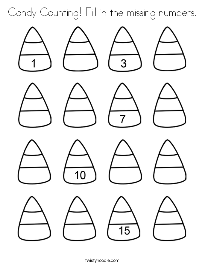 Candy Counting! Fill in the missing numbers. Coloring Page