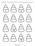 Candy Counting Fill in the missing numbers Coloring Page