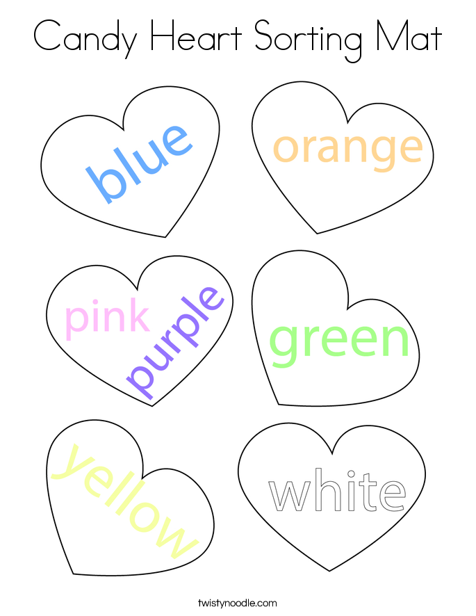 Candy Heart Sorting Mat Coloring Page