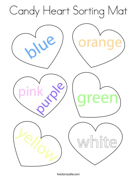 Candy Heart Sorting Mat Coloring Page