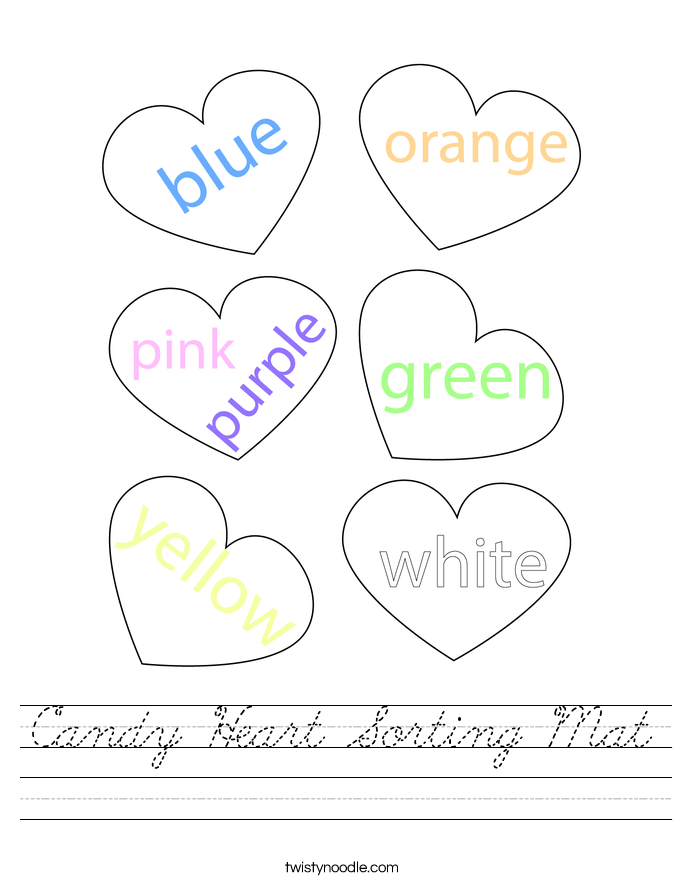 Candy Heart Sorting Mat Worksheet