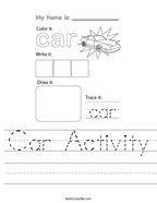 Car Activity Handwriting Sheet