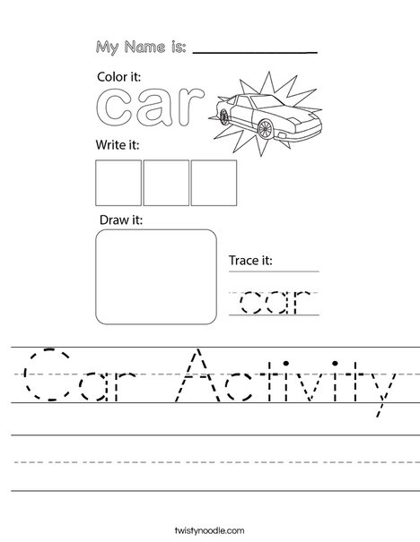 Car Activity Worksheet