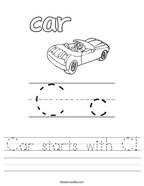 Car starts with C Handwriting Sheet