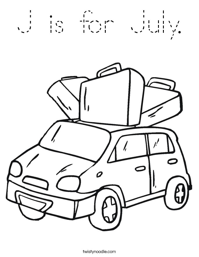 J is for July. Coloring Page