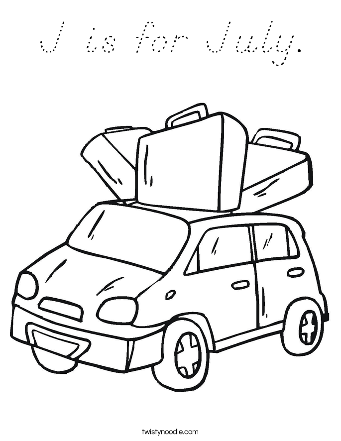 J is for July. Coloring Page
