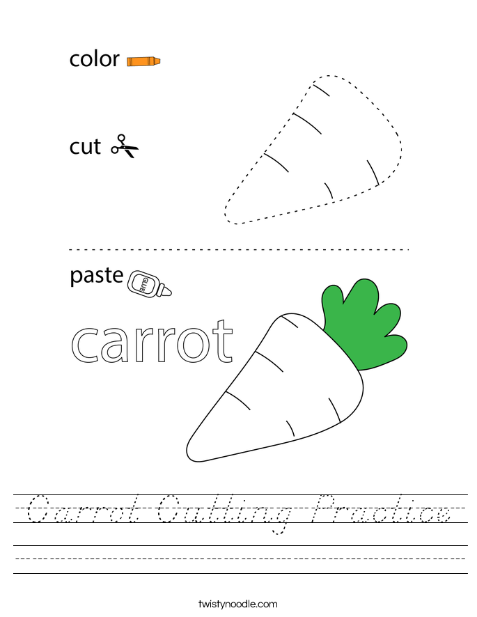 Carrot Cutting Practice Worksheet - D'Nealian - Twisty Noodle