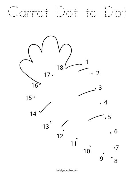 Carrot Dot to Dot Coloring Page - Tracing - Twisty Noodle