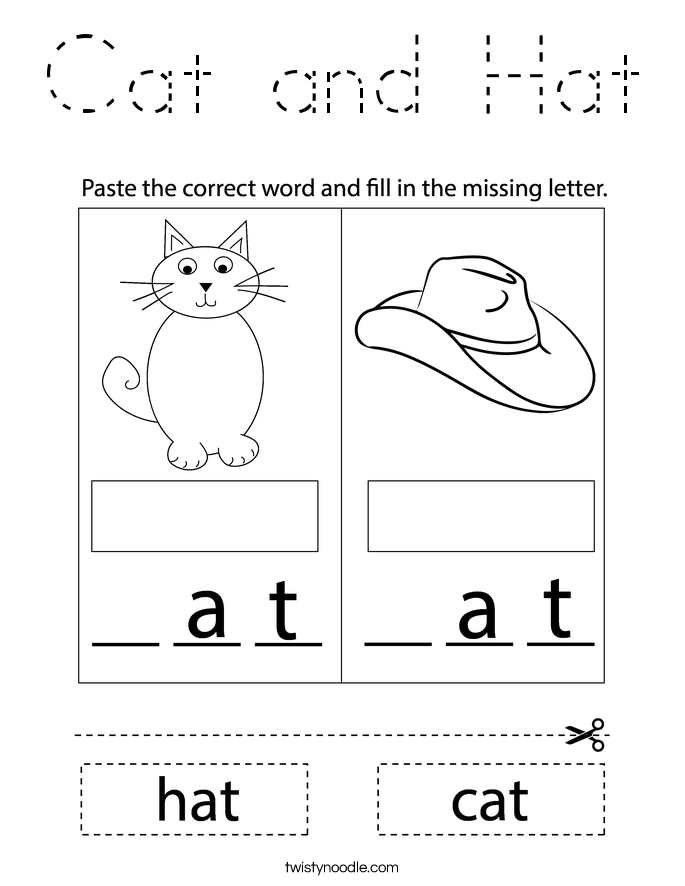Cat and Hat Coloring Page