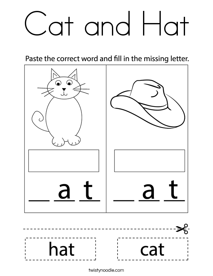 Cat and Hat Coloring Page